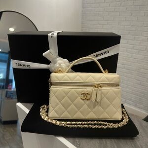 Chanel Ivory Quilted Mini Bag with Gold Chain